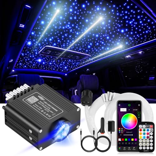 Image of CHINLY 2-in-1 Meteor Twinkle 549pcs Starlight Headliner Kit 9.8ft 0.03in Starlights RGBW Fiber Optic Lights+96pcs Shooting Stars, APP+Remote Control Star Headliner Kit, Car Star Lights for Car Roof