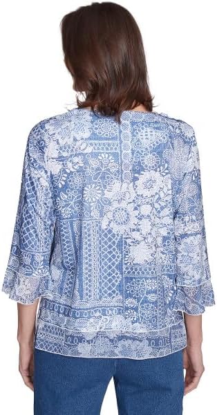 Alfred Dunner Flower Power Lacy Patch Polyester Top