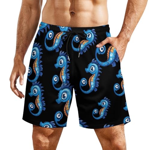 Seahorse Mens Swim Trunks Quick Dry Beach Board Shorts with Pockets