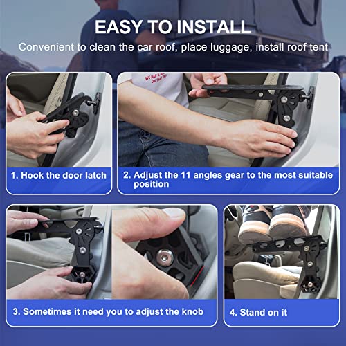 Ristow Upgraded Car Door Step Unique Adjustable Extended Roof Rack Stand Pedal Foldable Ladder Max Load 400 Lbs With Storage Bag And Cleaning Cloth Universal Fit For Most Car, Suv, Truck #TOP3