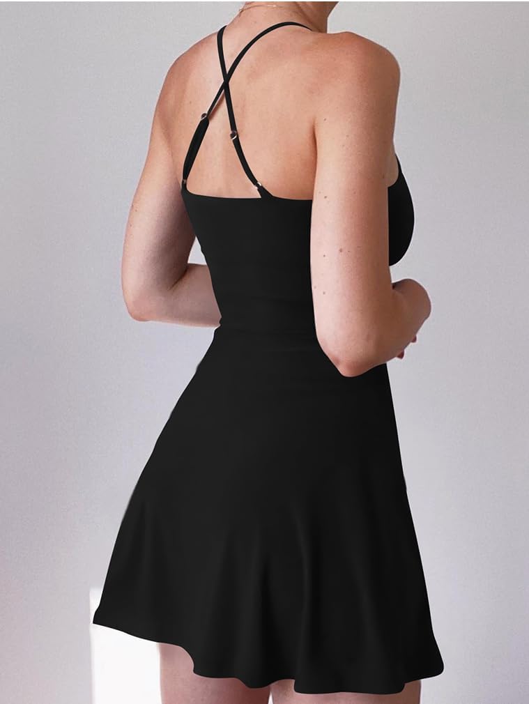 XXTAXN Women's Summer Casual Tennis Workout Spaghetti Strap Backless Mini Dress with Shorts - Image 4