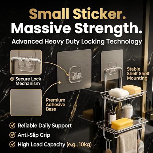 Image of Self Adhesive Magic Sticker | Wall Mount Stickers for Corner Shelves | Heavy Duty, No Drill Stickers for Bathroom & Kitchen Rack | 5-7kg Load Capacity - Only Stickers (7x7 cm) (Pack of 2, Gray)