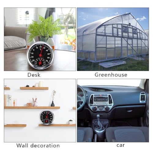 Mechanisches Thermometer Hygrometer für Auto und Innenräume - Keine Batterie, Analoge Luftfeuchtigkeitsmesser mit Hoher Genauigkeit mit Wandmontage, Aluminium -Zifferblatt,