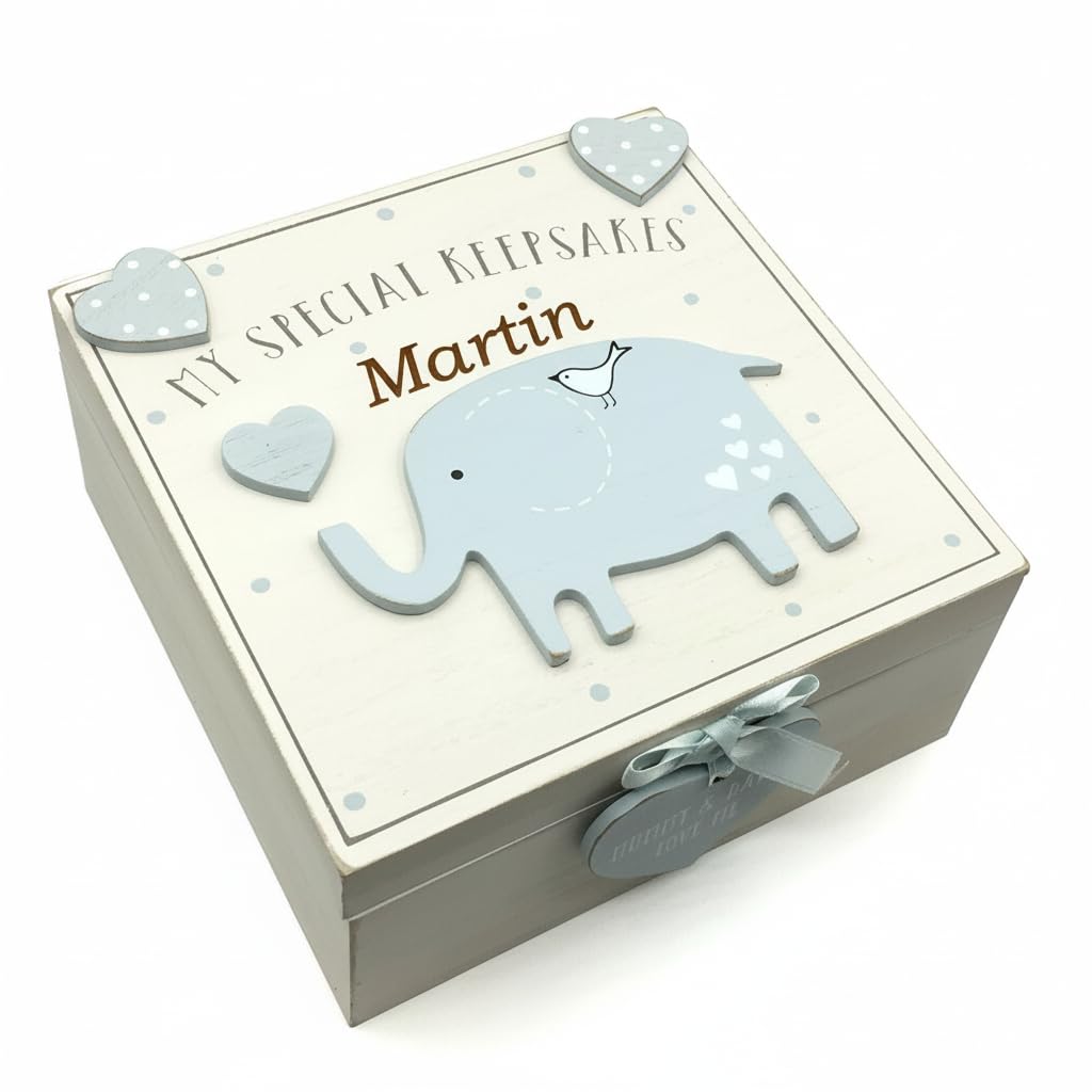 ukgiftstoreonline Personalised Baby Boy wooden Memories Keepsake Box Vintage Style
