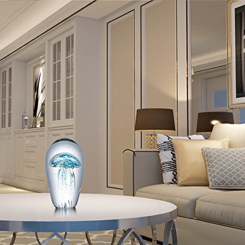 Romacci Escultura em vidro Blue Jellyfish Decoração para casa Glass Jellyfish
