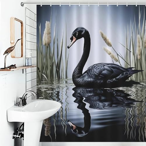 Rideau de douche cygne polyester imperméable lavable salle de bain
