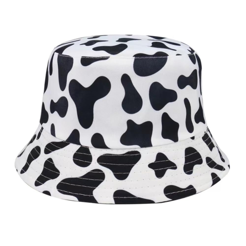 Wise Skies Funky Design Bucket Hat Stickerbomb Fancy Dress Summer Rave Festival Headgear Accessories (Cow Print)