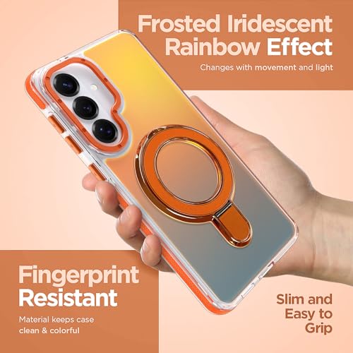 Image of Magnetic for Samsung Galaxy S26 Case with Stand [Compatible with Magsafe] [Cute Fluorescent Design] [1 Screen Protector] Slim Translucent Matte Case for Galaxy S26 6.3 inch, Orange