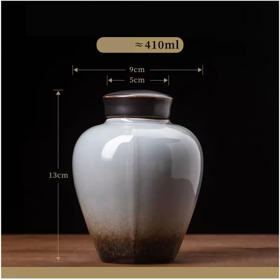 Tea Container Ceramics Loose Leaf Tea Storage Canister Pot, 410ML(Gray)