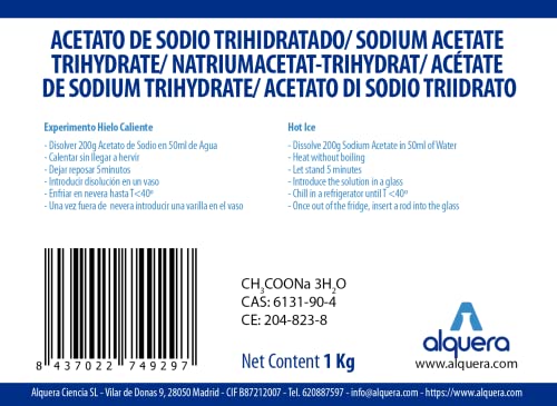 Acétate de sodium trihydraté 1 kg cristaux pour solution tampon et chimie - 3