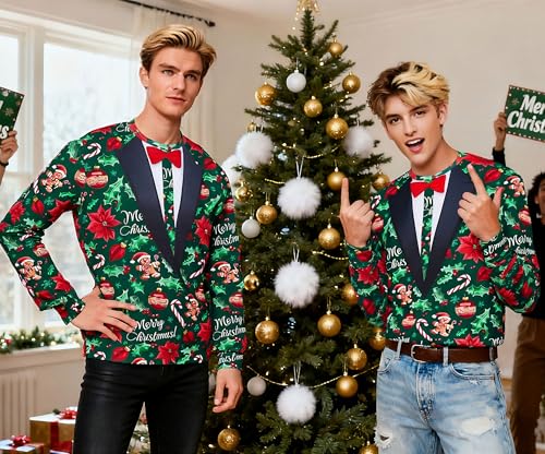 Fake Tuxedo Merry Christmas All-Over Print Sweatshirt - Image 5