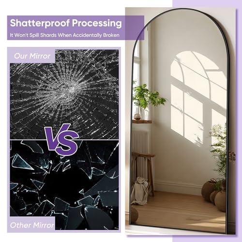 Full Length Mirror, 58"x19" Arched Floor Mirror Freestanding, Floor Standing Full Body Mirror with Stand for Bedroom, Hanging Mounted for Living Room Cloakroom, Black