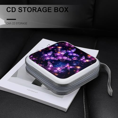 Funda para CD de mariposas moradas con capacidad para 40 discos y cierre de cremallera en plástico duro 6