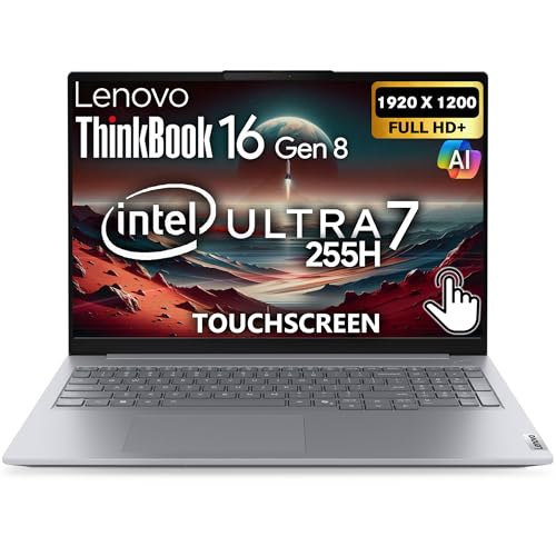 Image of Lenovo ThinkBook 16 Gen 8 AI Business Laptop, 16 inch Touchscreen FHD+, Intel Ultra 7 255H, 32GB DDR5, 512GB NVMe, WiFi 6E + BT, HDMI, Fingerprint Reader, Backlit Keyboard, FHD Webcam, Win 11 Pro