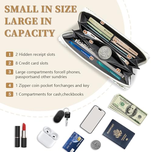 Womens Wallet, RFID Blocking Wallets for Women with 10 Card Slots & ID Window, Ladies Purse with Hand Strap Zip3