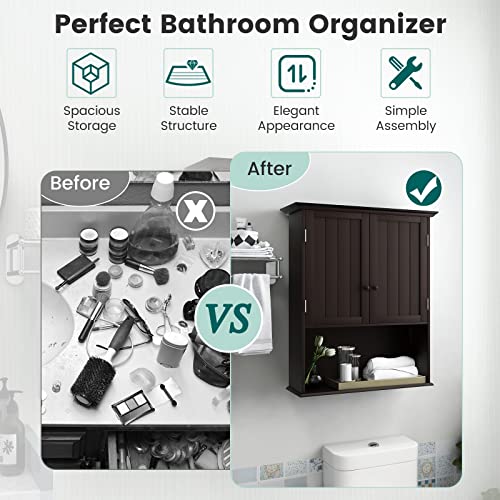 Armario de medicinas Giantex, armario de baño empotrado en pared con estante ajustable, de 2 puertas, almacenamiento para baño sobre el inodoro, sala de estar, cocina y lavandería (espresso) miniatura 5