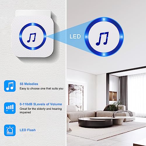 Sanjie Door Chimes When Door Opens For Home - Door Alarm With Chime Adjustable Volume,5 Magnetic Door Sensors & 2 Plug-In Receivers - Door Open Chime - Indoor Range 500Ft 2 Receivers + 5 Sensors #TOP1
