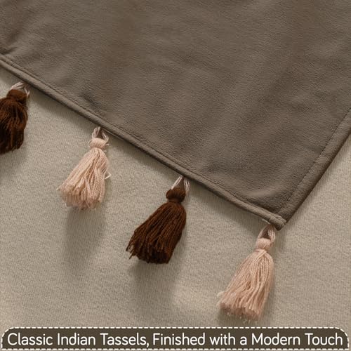 Image of HOKIPO Sofa Cover Mat with Tassel for 1 /2 /3 Seater & L Shape Sofa | DIY Sofa Cover Set | Dyed Holland Velvet | 'TasselTone Series' 70(W) x 150(L) cm |Coffee Brown (IN-1107-CF)
