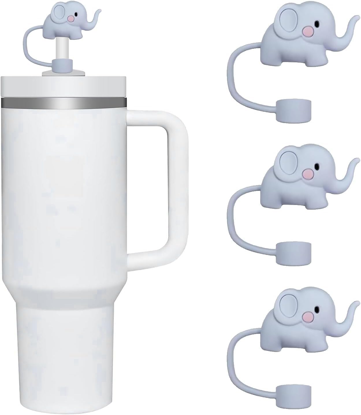3 Pcs Elephant Straw Cover for Stanley 40&30 Oz Cup, 10mm Silicone Straw Covers Cap for Stanley Cup Accessories, Straw Cap Stopper for Reusable Straws Tip Lids, Cute Straw Topper
