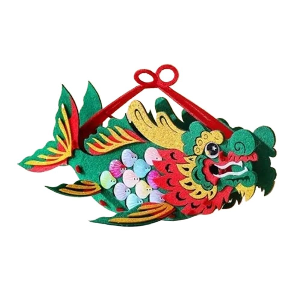 1pcs Mid-Autumn Festival Children's Hand Held Dragon Fish Lantern Handmade Dragon Lantern Material Package New Year(Red)