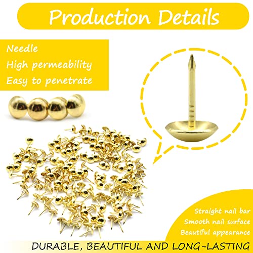 Ruidee 200 PCS Antique Upholstery Tacks,Upholstery Tacks Pins,Furniture Decorative Thumbtacks,Tacks Thumb Tacks Push Pins (STD/Gold) - Image 3