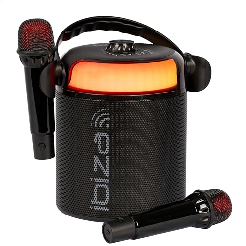 Ibiza - KARAHOME-BK - Enceinte Karaoke Lumineuse sur Batterie, avec Deux micros sans Fil (sur Batterie) - Bluetooth, USB, MicroSD, USB, AUX et Coax - Noir