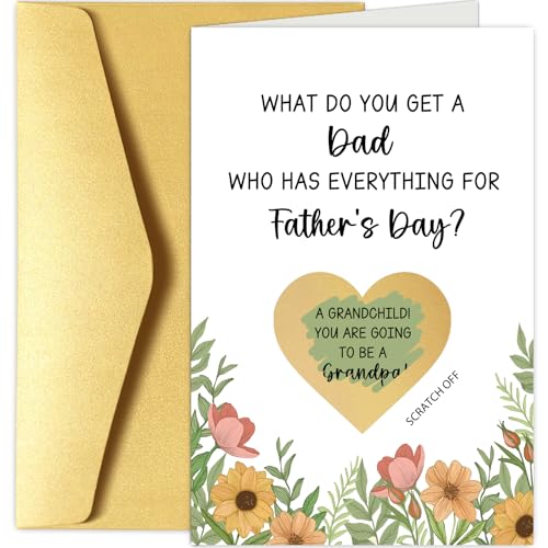 Chenive Father's Day Pregnancy Announcement Scratch Off Card for Dad, New Grandpa Card from Daughter Son, Baby Announcement Scratch Off Cards for Grandpa, Fathers Day Baby Reveal Cards