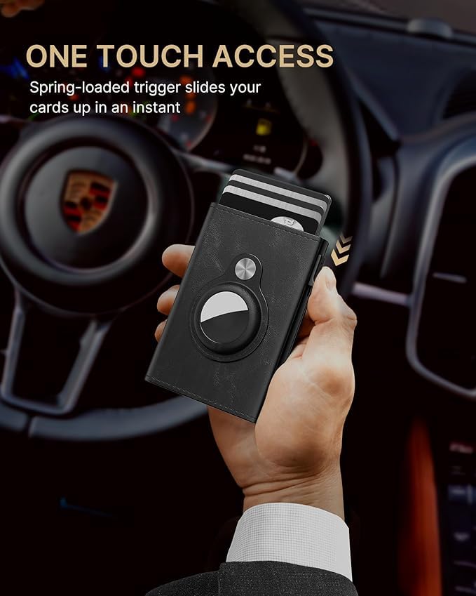 Stache's Mens Black Air Tag Leather Slim Tri Fold with Card Holder2