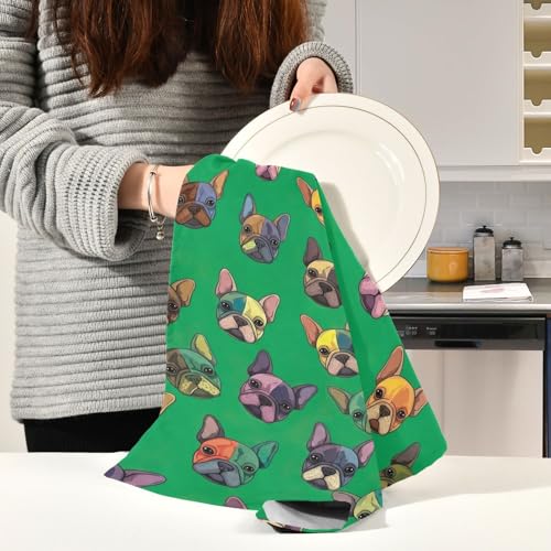 Torchons Cute Dogs en polyester vert vif de 71x45,7 cm lot de 6