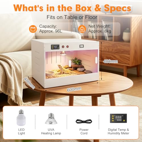 96L Kükenaufzuchtbox Hamsterkäfig, Brutkasten Hühner, Kükenbrüter Brutbox Aufzuchtbox für Küken, Inkubator Hühner mit Beleuchtung/UVA-Wärmelampe, für Echsen, Geckos, Hamster, Enten, Kleintiere