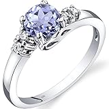 PEORA Tanzanite Solstice Ring for Women 14K White Gold with Genuine Diamonds, 0.75 Carat Round Shape 6mm, Comfort Fit, Size 8