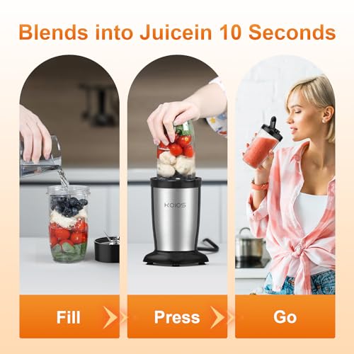 KOIOS PRO 900W Personal Blender for Shakes and Smoothies, 11 Pieces Countertop Blender and Grinder Combo for Kitchen, Mixer for Protein Ice Drinks Baby Food Includes 2x17oz and 10oz Cups Spout Lids - Thumbnail 7