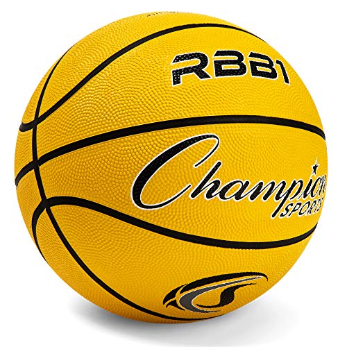 Champion Sports Rubber Official , Heavy Duty - Pro-Style Basketballs, Premium Basketball Equipment, Indoor Outdoor - Physical Education Supplies (Size 7, Yellow) #TOP1