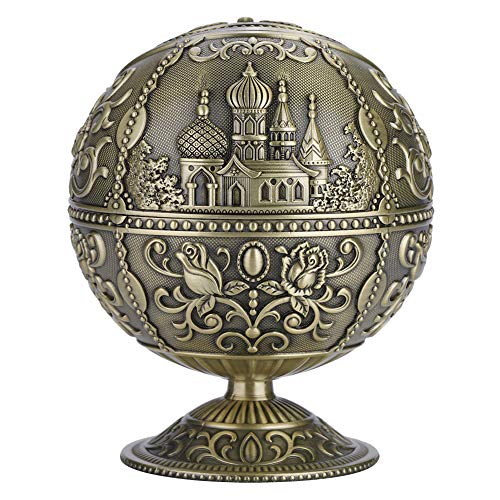 OEBUAFI Vintage Art Craft Ashtray Metal Round Ball with Stamped