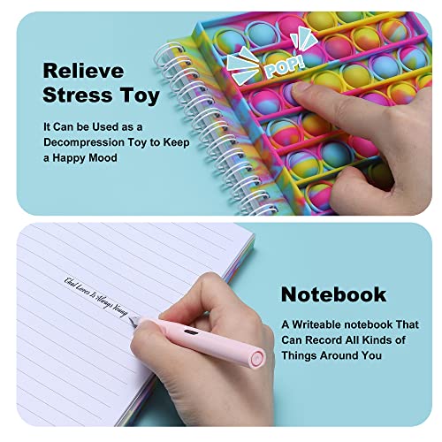 Gecter 8.27"X5.7" Pop Bubble Fidget Sensory Notebook With Scale 50 Sheets Lined Spiral Notebook Fingertip Sensory Toys Boys And Girls Stress Release For School Home College Office (Red Yellow Pink) #TOP2