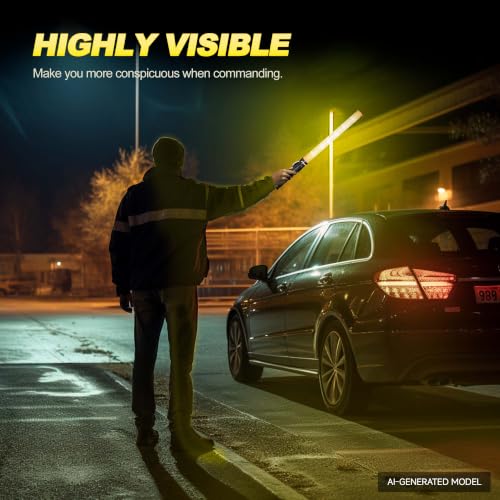 Image of E-riding 4 Pack Traffic Wand, 21 Inch Traffic Control Wand with 3 Flashing Modes & Side Clip, LED Safety Baton for Traffic Control, Parking, Aircraft, Car Directing (Yellow)