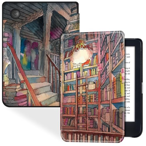 BOZHUORUI for 6" Kobo Clara Colour | BW | 2E eReader Slim Case | Thin & Light | Hard Back Shell | Premium PU Leather Cover with Auto Sleep/Wake (Bookstore)