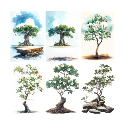 Image of SiddArtify Tropical Watercolor Botanical Tree - Plumeria Print Set - 300GSM Board - 8x12 Inch - Pack of 6 Wall Room Decoration art Poster Prints