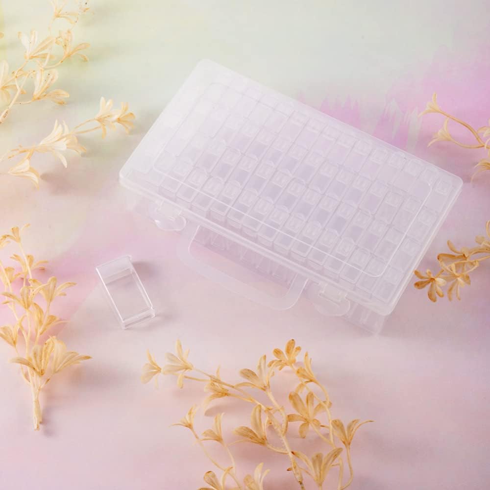 Craftdady 64pcs Rectangle Plastic Bead Containers Clear Flip Top Bead Storage Small Storage Box Jar Transparent Bottles Diamond Painting Box for Seed Beads Jewelry Pills 2"x1"