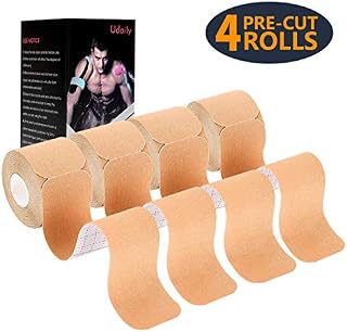 Udaily Kinesiology Tape Precut (4 Rolls Pack), Elastic Therapeutic Sports Tape for Knee
