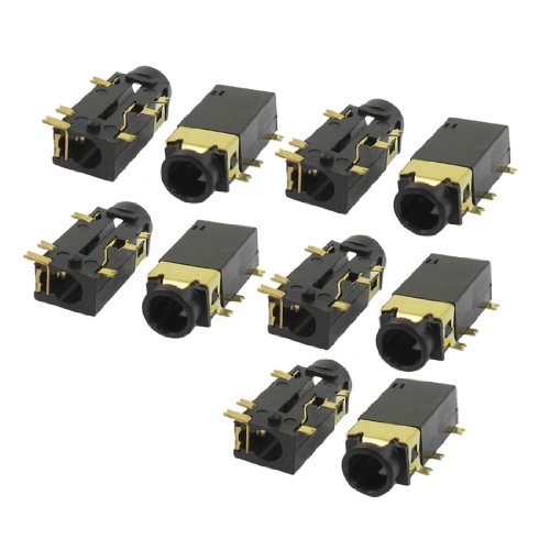 sourcing map 10 Pcs 6 Pin 3.5mm Headphone Stereo Jack PCB Panel Mount Connector