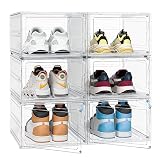 FUNLAX Schuhregal, 6-Teiliger Schuhboxen Stapelbar Schuhorganizer aus Klarem Plastik mit Magnetischer Seitentür, für Schuhe bis Größe 47, Platzsparende Shoe Rack