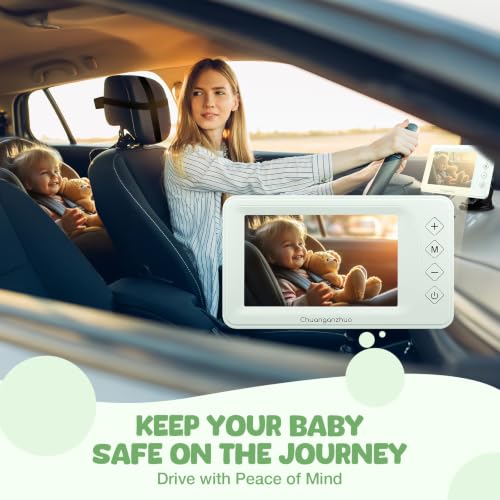 Image of Baby Car Camera with Advanced Crystal-Clear Night Vision, 3X Zoom, USB Powered, 5'' AHD 1080P IPS Monitor, Backseat Camera for Kids Infants Rear Facing Mirror, Green