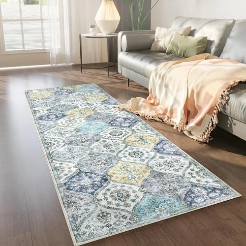 LuxFocus Waschbare Vintage-Teppiche, Faltbare Niederflor-Innenmatte, Groß Wohnzimmerteppich, Weich rutschfest Teppich für Büro Esszimmer Kinderzimmer