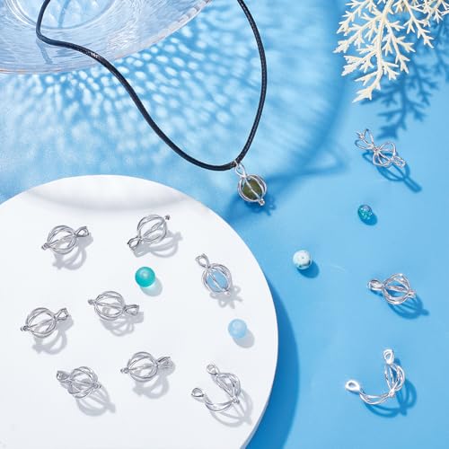 UNICRAFTALE 12 Pieces Locket Pendant Openable Cage Charms Platinum Crystal Necklace Holder Hollow Sphere Pendant Pearl Cage For DIY Necklace Bracelet Jewelry Making - Image 2