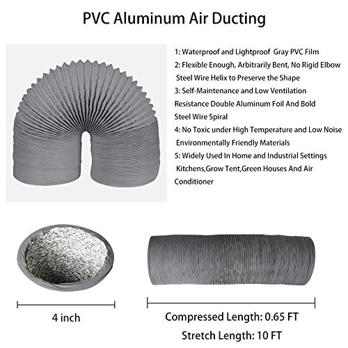 Tubo flexible de aluminio de 4 pulgadas manguera gris de 10 pies para ventilación HVAC 3