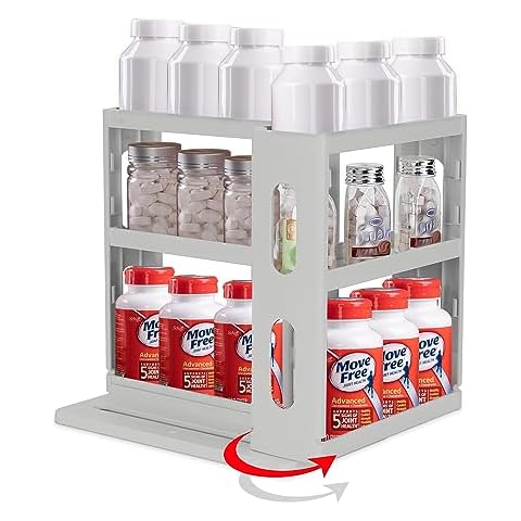 Dutiplus Medicine Organizer 2 Three-Decker Shelves Cabinet Storage Rack Organizer for Holding Vitamins, Supplements Cosmetics 10.82”H x 5.82”W x 10.43”D (Advanced Gray) Cover