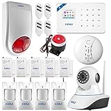 KERUI W18 WiFi Kit Alarma Casa GSM con 4 PIR, 5 puerta/cristal, sirena exterior, IP cámara vigilancia seguridad WiFi IR