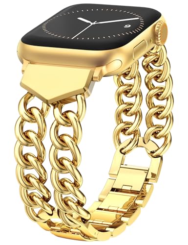 TOYOUTHS Gold Watch Bands for Women Compatible with Apple Watch Bands 46/45/44/49mm, Chain Stainless Steel Metal Link Bracelet Dressy Strap for iWatch Series 11 10 9 8 7 6 5 4 Ultra/SE 3 2 1
