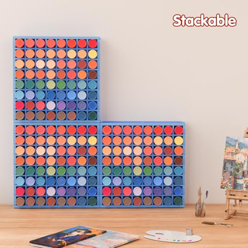 Image of Krafetto 2 Pack 64 Grids Paint Organizer Storage Rack, Wall-mountable Craft Paints Holder, Paint Bottle Organizer Rack Stand for 2 oz Acrylic Craft Paints, Blue